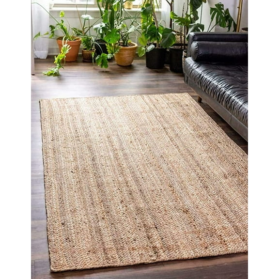 Ripaz Vogue Jute Rug Hand Woven Rectangle Beige Living Room Area Rug (2X12 Ft)