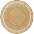 thumbnail image 1 of Ripaz Vogue Jute Rug Hand Woven Round Beige + White Border Living Room Area Rug, Farmhouse Rug (5 Feet Diameter), 1 of 5