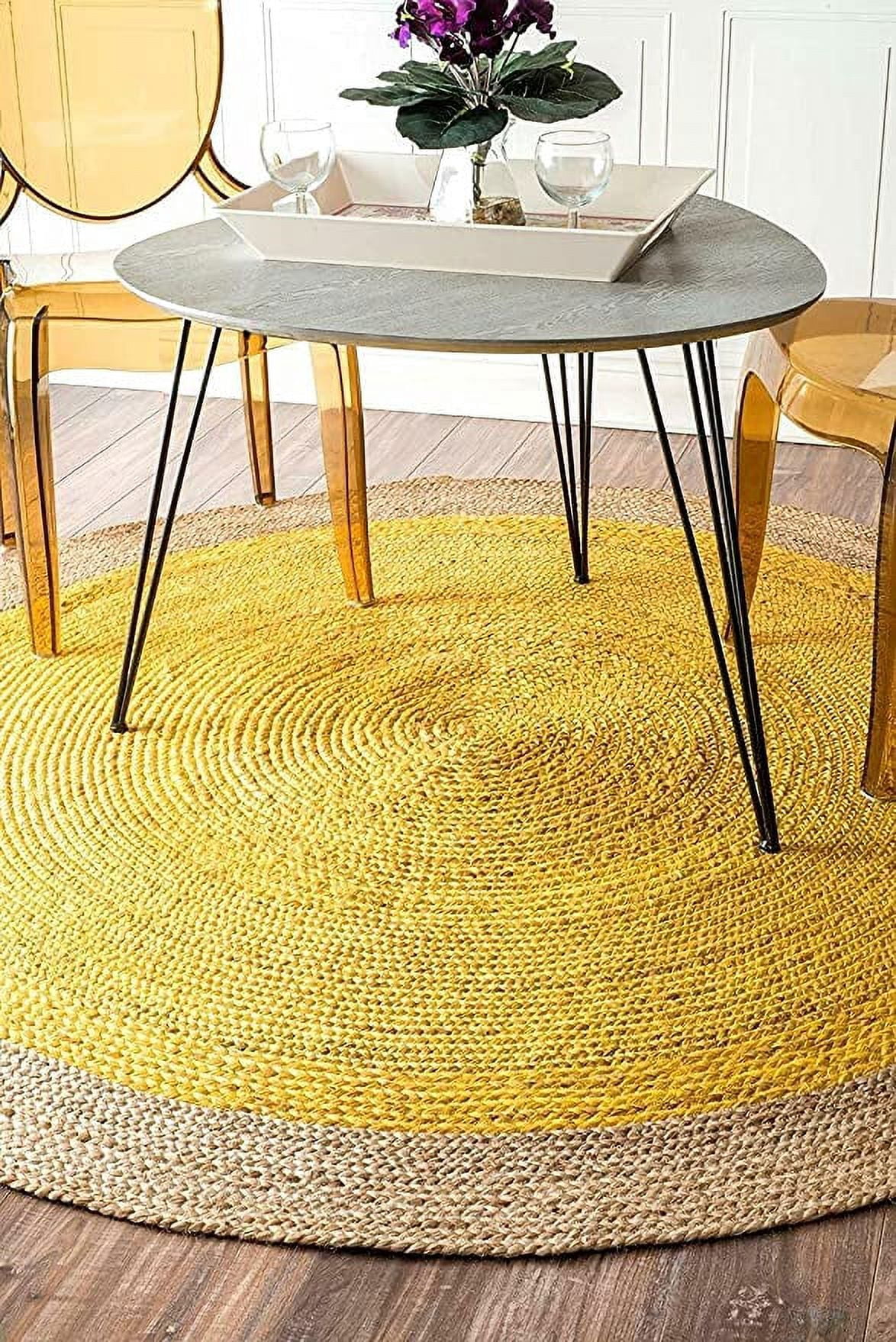 Yellow Circe Rug Ripaz Vogue Jute Rug Round Hand Braided Yellow with Beige Circle Area ...