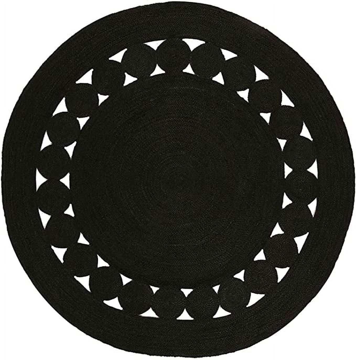 Ripaz Vogue Jute Rug Round Hand Woven Black Circle Design Area Rug (3x3 ...