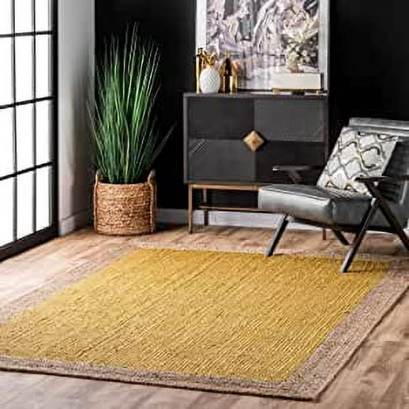 Ripaz Vogue Rug Natural Jute Hand Braided Rectangle Runners Area Rug, Yellow with Beige Border (2X4 Ft)