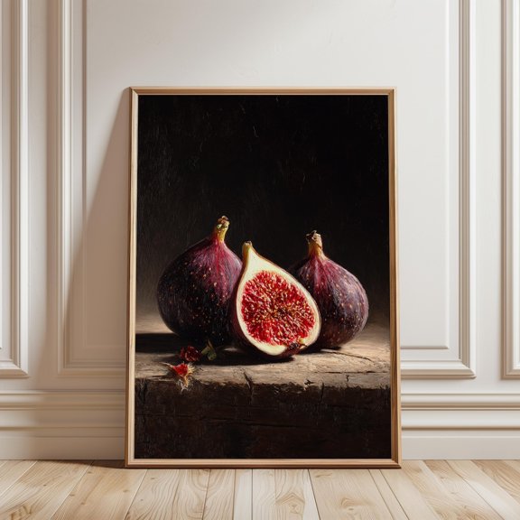 Ripe Figs Still Life Print Rustic Table Moody Kitchen Decor Classic Fruit Wall Art, Unframed Paper Print