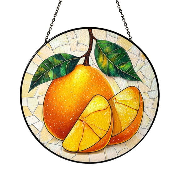 Ripe Mango Fruit Illustration Stained Glass Style Window Hanging Suncatcher, Tropical Kitchen Home Decor Gift