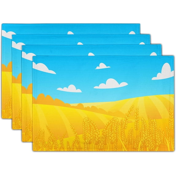 Ripe Wheat Place Mat Black Background Table Cloth 12x18 inches Heat Resistant Table Pad Linen Non-Slip Placemat for Kitchen Decor Set of 4