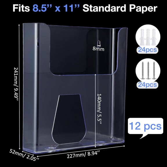 Ripeng 8 Pcs Brochure Holder 8.5 x 11 Inch Wall Mount Flyer Holder Acrylic Literature Clear Magazine Wall Display Hanging Envelope Display for Pamphlet File Home Office Supplies