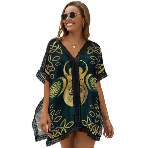 Riple Goddess with Triskele - Gold on Shimmer Green Women's Swimsuit Coverup Summer Beach Cover Up Bathing Suit Dress