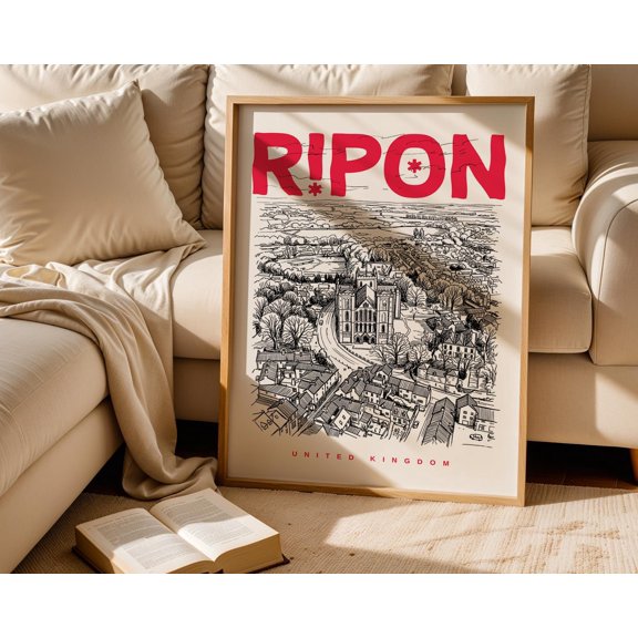 Ripon City Wall Art Print, Ripon Cityscape Poster , Poster Print Only
