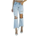 thumbnail image 1 of Ripped Bell Bottom Jean for Womens Fashion Cut Out Frayed Raw Hem Crop Denim Pants Destroyed Flared Trousers (XL, Sky Blue), 1 of 6