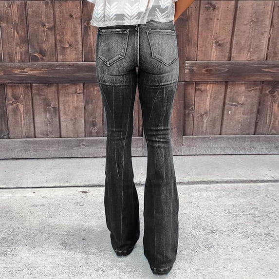 Ripped Bottom Jeans for Women Fashion Women's Pocket Solid Jeans Denim Pants Female Hole Bottom Casual Pants Women's Trendy Pants
