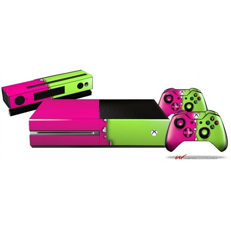 Ripped Colors Hot Pink Neon Green - Skin Bundle Decal Style Skin fits XBOX One Console Original, Kinect and 2 Controllers (XBOX SYSTEM NOT INCLUDED)