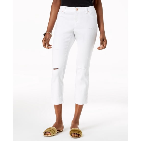 Ripped Cropped Jeans White Denim 6