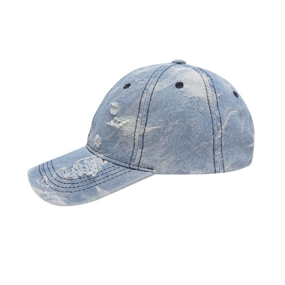 Ripped Denim Baseball Cap for Men Vintage Sun Protection Snapback Hats Mens Trendy Washed Solid Color Adjustable Hiking Fishing Ponytail Hat