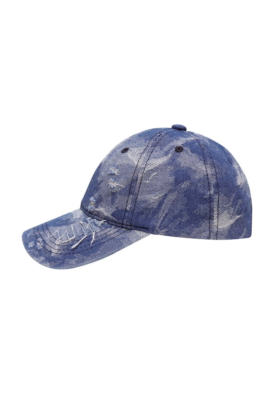 Ripped Denim Baseball Cap for Men Vintage Sun Protection Snapback Hats Mens Trendy Washed Solid Color Adjustable Hiking Fishing Ponytail Hat