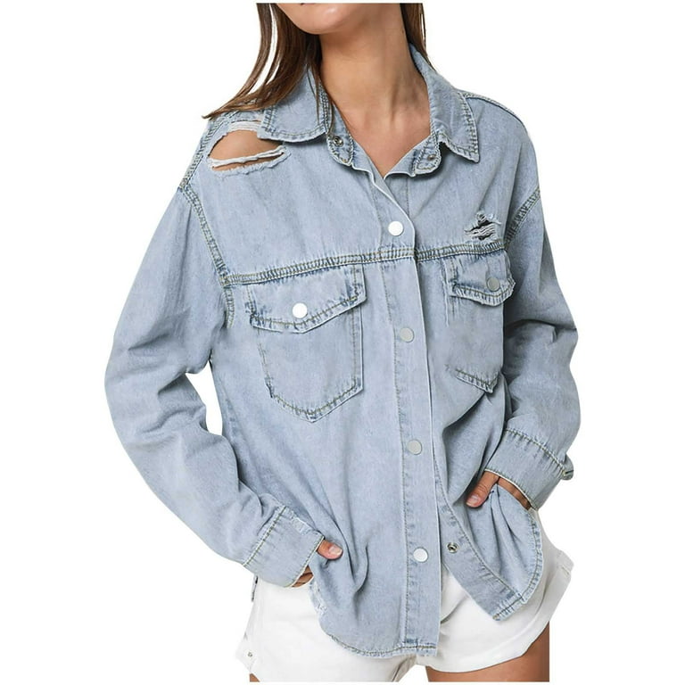 Ladies ripped denim clearance jacket