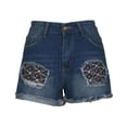 thumbnail image 1 of Ripped Denim Jean Shorts, American Flag Print Patchwork 4th Of July Outfits Womens, Summer Shorts Mid Rise (Large, Blue 04), 1 of 7