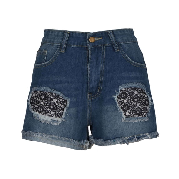 Ripped Denim Jean Shorts, American Flag Print Patchwork 4th Of July Outfits Womens, Summer Shorts Mid Rise (Large, Blue 04)