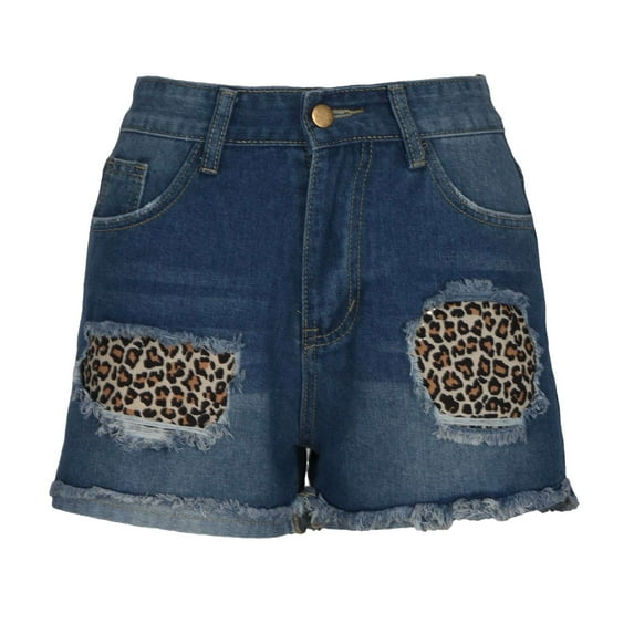 Ripped Denim Jean Shorts, American Flag Print Patchwork 4th Of July Outfits Womens, Summer Shorts Mid Rise (Medium, Blue 03)