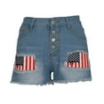 thumbnail image 1 of Ripped Denim Jean Shorts, American Flag Print Patchwork 4th Of July Outfits Womens, Summer Shorts Mid Rise (Medium, Blue), 1 of 7