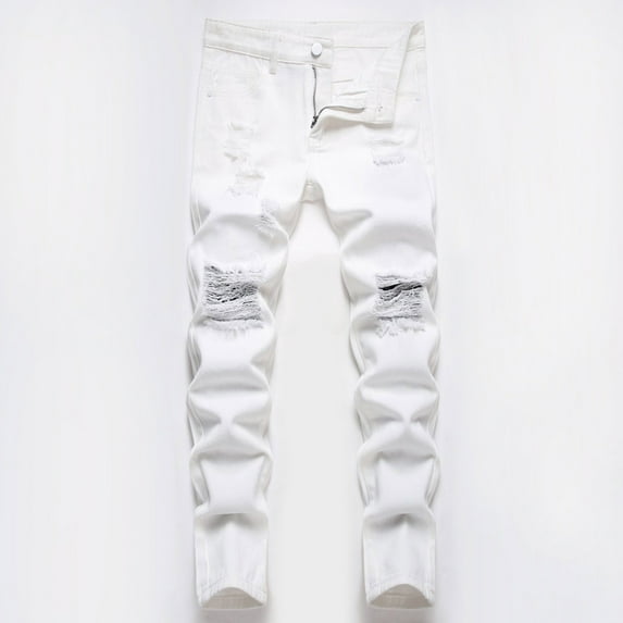 Ripped Denim Jeans for Boys Boys Slim Fit White Jeans Back to School Clothes for Boys Toddler Fashion Pants 2-3 Years