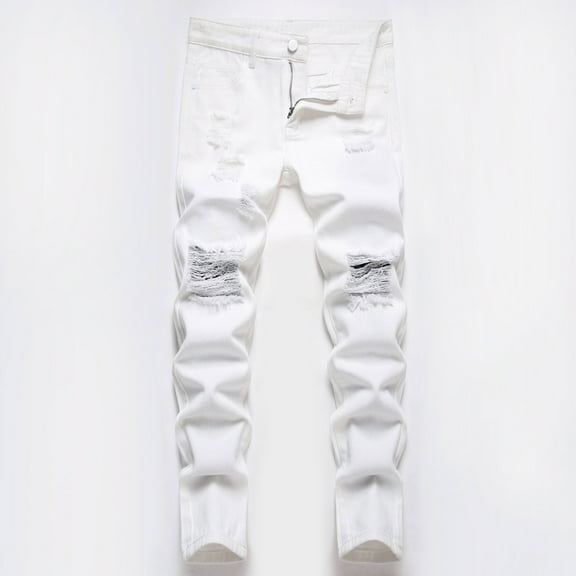 Ripped Denim Jeans for Boys Boys Slim Fit White Jeans Back to School Clothes for Boys Toddler Fashion Pants 2-3 Years