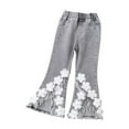 thumbnail image 1 of Ripped Flare Jeans for Kids Girls Floral 𝐑aw Hem Bell Bottom Jeans Elastic Waist Wide Leg Denim Pants 𝐁ootcut Jeans, 1 of 6