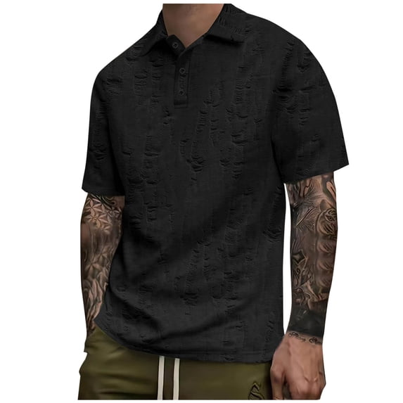 Ripped Golf Shirts for Men Short Sleeve Tshirts Shirt Mens Casual Solid Color Pullover Button Collared Breathable Going-Out Streetwear Tees Tops