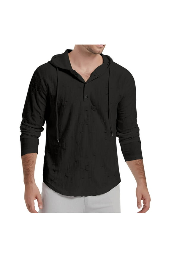 Ripped Hoodies for Men Lightweight Long Sleeve Pullover Shirts Mens Casual Solid Color Button V Neck Breathable Going-Out Streetwear Hoodie Tops