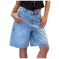 thumbnail image 1 of Ripped Jeans Shorts for Women Summer Elastic High Waisted Denim Loose Wide Leg Long Stretch Denim Baggy Dressy Casual Womens Jorts with Pockets S-XL, 1 of 6