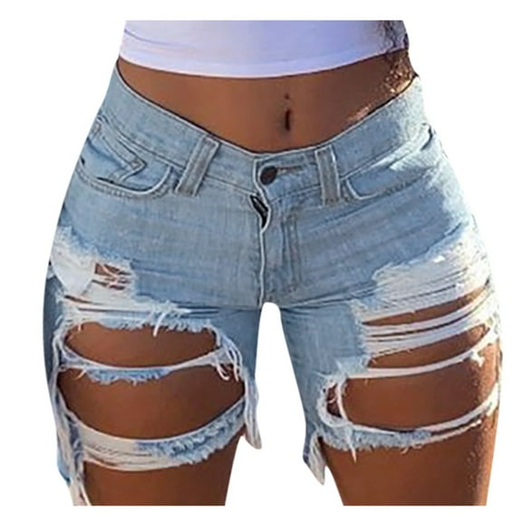 Ripped Jeans Shorts for Women Summer Jeans Pants Overalls Pants Poled Distressed Fit Baggy Dressy Casual Womens Jorts S-5XL