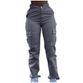 thumbnail image 1 of Ripped Jeans Womens High Waisted Cargo Pants for Women Baggy Straight Wide Leg Pants with Pockets Streetwear S-25 Gray L, 1 of 6
