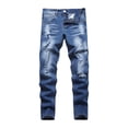 thumbnail image 1 of Ripped Jeans for Boys Tween Boys Jeans Fashionable Distressed Washed Skinny Blue Jeans, Kids Ripped Frayed Denim Pants with Zipper Fly, 1 of 7