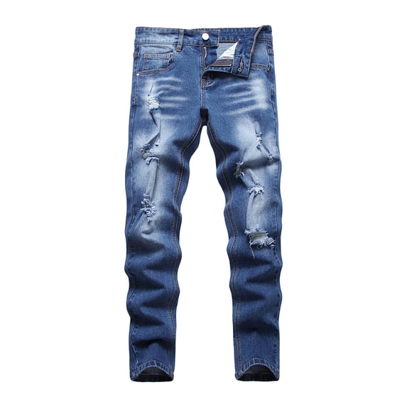 Ripped Jeans for Boys Tween Boys Jeans Fashionable Distressed Washed Skinny Blue Jeans, Kids Ripped Frayed Denim Pants with Zipper Fly