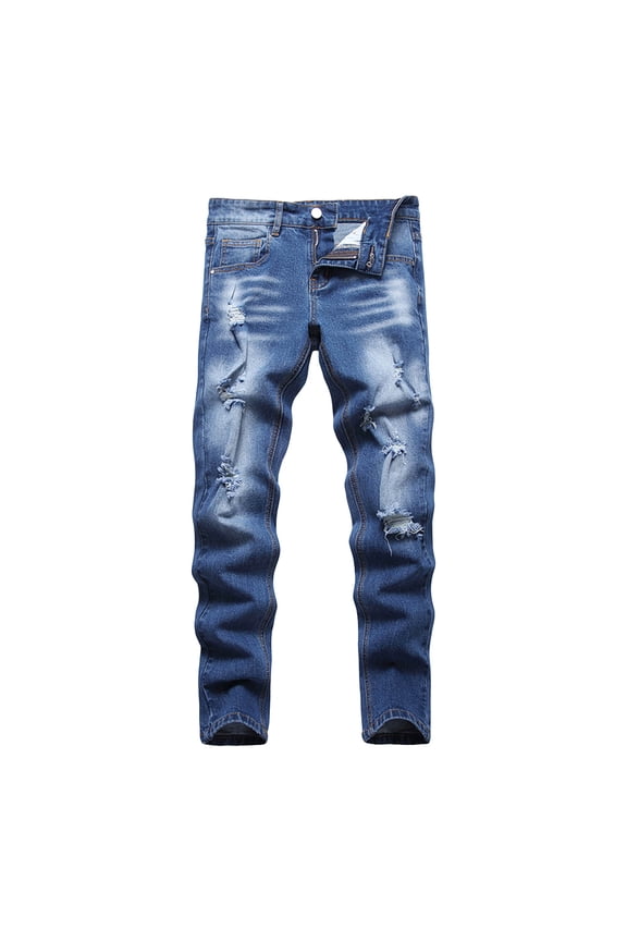 Ripped Jeans for Boys Tween Boys Jeans Fashionable Distressed Washed Skinny Blue Jeans, Kids Ripped Frayed Denim Pants with Zipper Fly