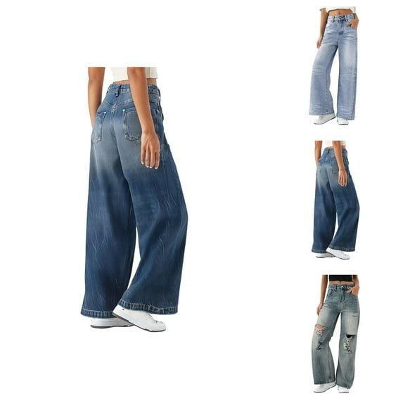 Ripped Jeans for Women 2025 High Waisted Distressed Baggy Straight Wide Leg Denim Pants with Pockets Trousers
