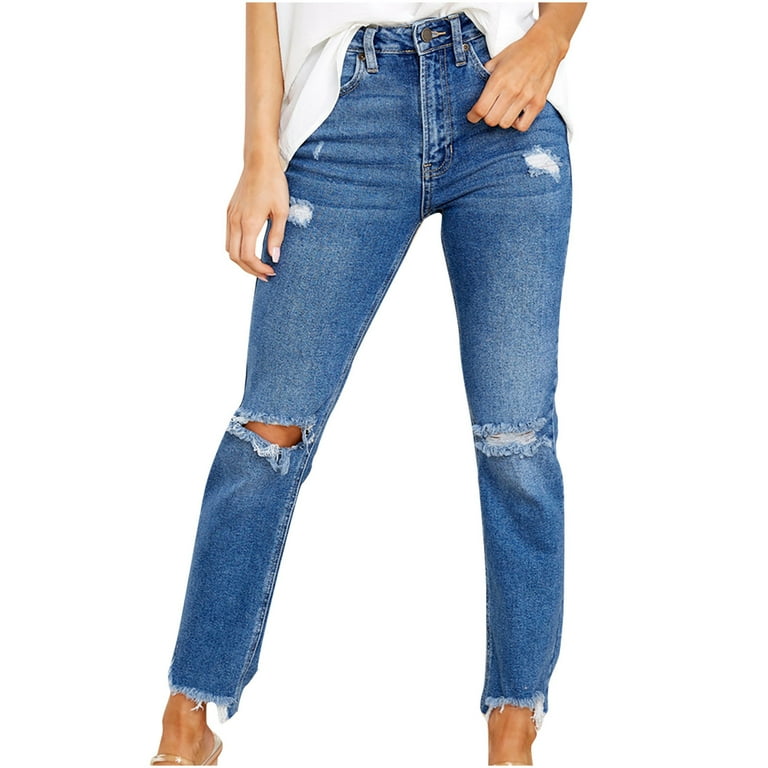 Raw hem ripped jeans sale