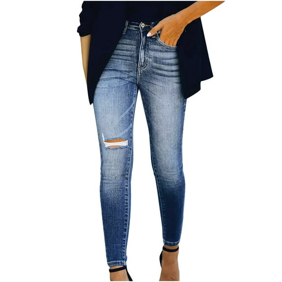 Ripped Jeans for Women Mid Waisted Stretch Destroyed Skinny Classic Denim Leggings Pants Trousers for Women