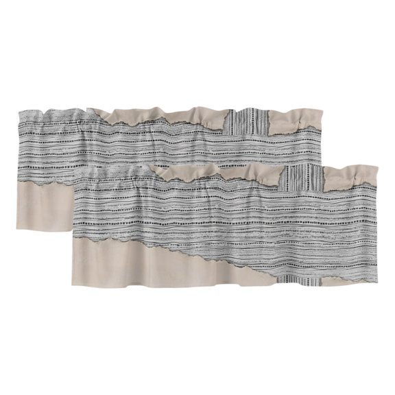 Ripped Paper 2 Panels Kitchen Valance, Rustic Abstract Beige Back White Textured Curtains Valances for Small Windows Rod Pocket Window Treatments for Living Room Bedroom 54" W x 18" L
