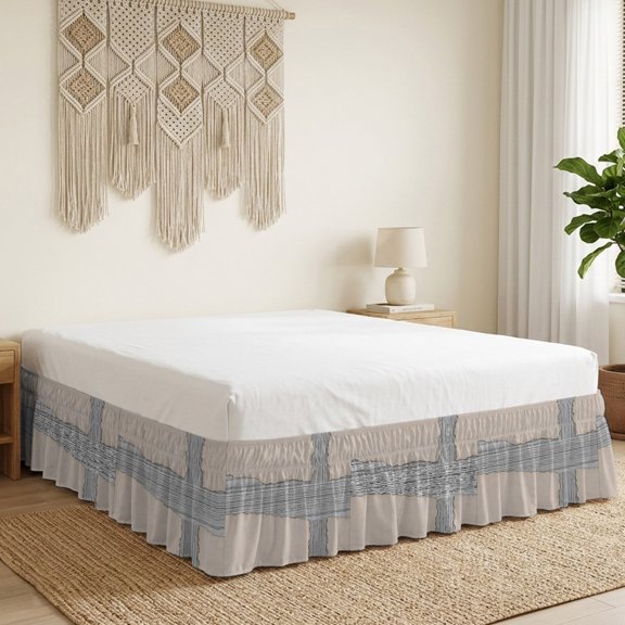 Ripped Paper Bed Skirt Bed Skirts Queen Size 18 Inch Drop, Rustic Abstract Beige Back White Textured Wrap Around Dust Ruffle Bedskirt with Adjustable Elastic Belt for Queen Size Beds