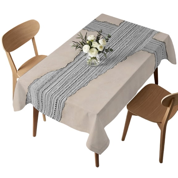 Ripped Paper Table Cloth, Waterproof Tablecloth for Rectangle Tables, Abstract Farmhouse Rustic Lines Retro Beige Washable Fabric Table Cover for Restaurant Kitchen Dining Tables 60"x102"