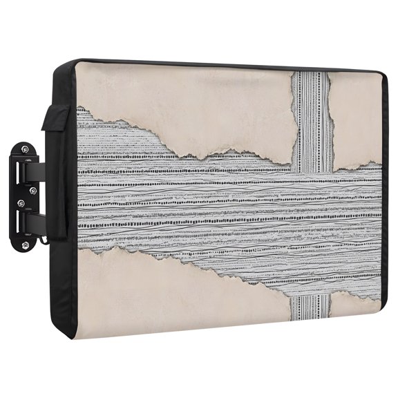 Ripped Paper Waterproof Outdoor TV Cover, Rustic Abstract Beige Back White Textured Outside Weatherproof TV Enclosures for 40 to 43 Inch LCD Television Shield Flat Screen Protectors