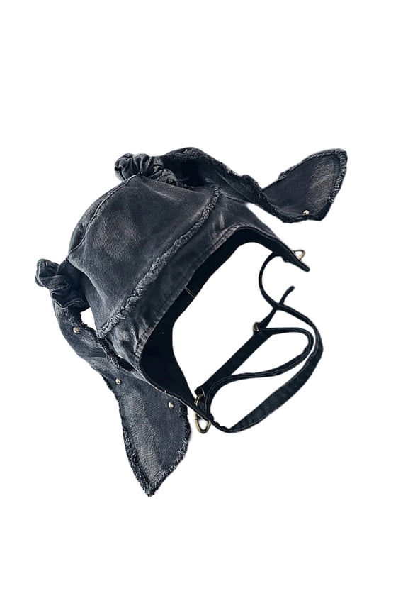 Ripped Rabbits Ear Hat for Adult Breathable Washed Fabric Ear Flap Caps Sunproof Pullover Caps Outdoor Street Daily Wear