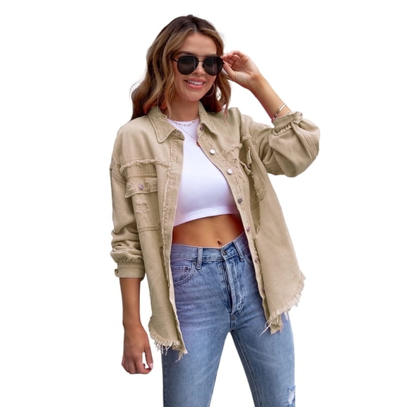 Aria Romance Women's Distressed Denim Jacket - Raw Edge Casual Jean Jacket S-2XL