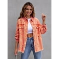 thumbnail image 1 of Ripped Raw Edge Oversized Denim , Distressed Collar Long Sleeves Denim Coat, Flap Pockets Single-breasted Button Up Loose Denim  , Women's Denim Jeans & Clothing, 1 of 7