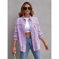 thumbnail image 1 of Ripped Raw Edge Oversized Denim Jacket, Distressed Collar Long Sleeves Denim Coat, Flap Pockets Single-breasted Button Up Loose Denim  Jacket, Women's Denim Jeans & Clothing, 1 of 7