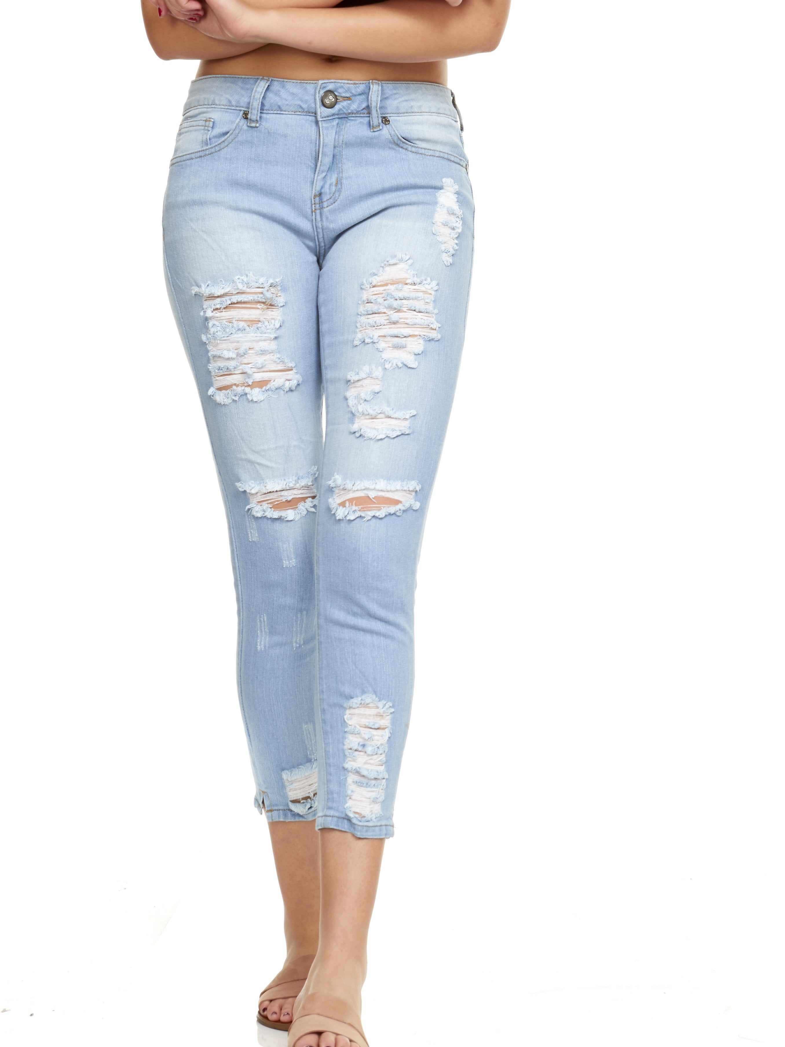 Ripped Slits Distressed Ankle Skinny Slim Fit Stretch Jeans For Teen Girls Junior or Plus Sizes 4 Color Options Walmart