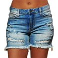 thumbnail image 1 of Ripped Stretchy Fringe Trims Jean Shorts For Women Raw Hem Low Waist Casual Trendy Denim Shorts Women'S Denim Shorts Frayed Raw Hem Casual Summer Short Jeans With Pockets Pants Dark blue 2XL, 1 of 6