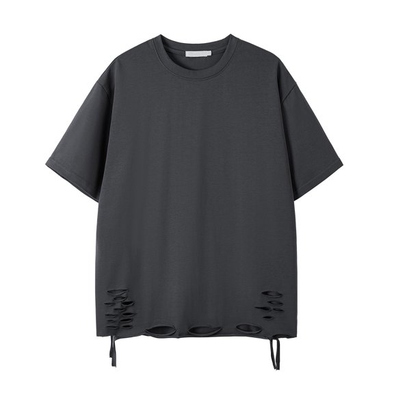 Ripped T Shirts for Men M-5X Big & Tall Short Sleeve Crewneck Tees Tops Plus Size Mens Casual Solid Pullover Slim Comfort Basic Tshirts