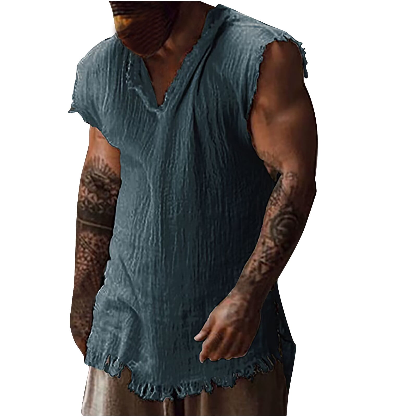 Ripped Tank Tops for Men Sleeveless V Neck T-Shirts Pullover Loose
