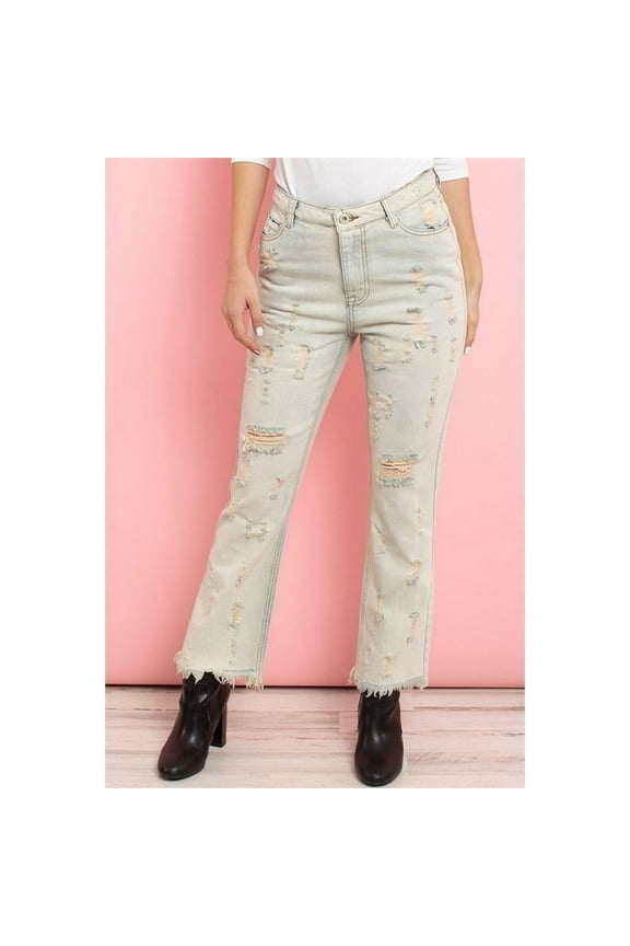Ripped detail frayed hem straight leg jeans