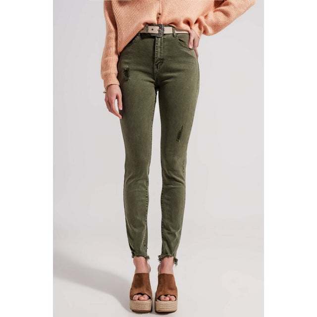 Ripped skinny jean in green